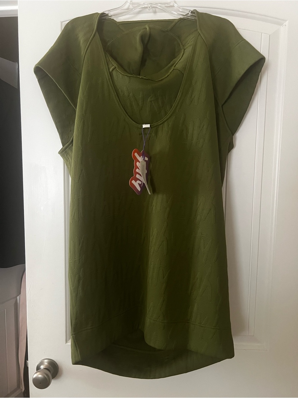 Olive Green Scoop Neck Tunic Top - Casual Short Sleeve